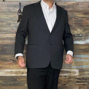 Brioni Italy 100% Wool Gray Striped Double Vented Blazer Sport Jacket Size 48R